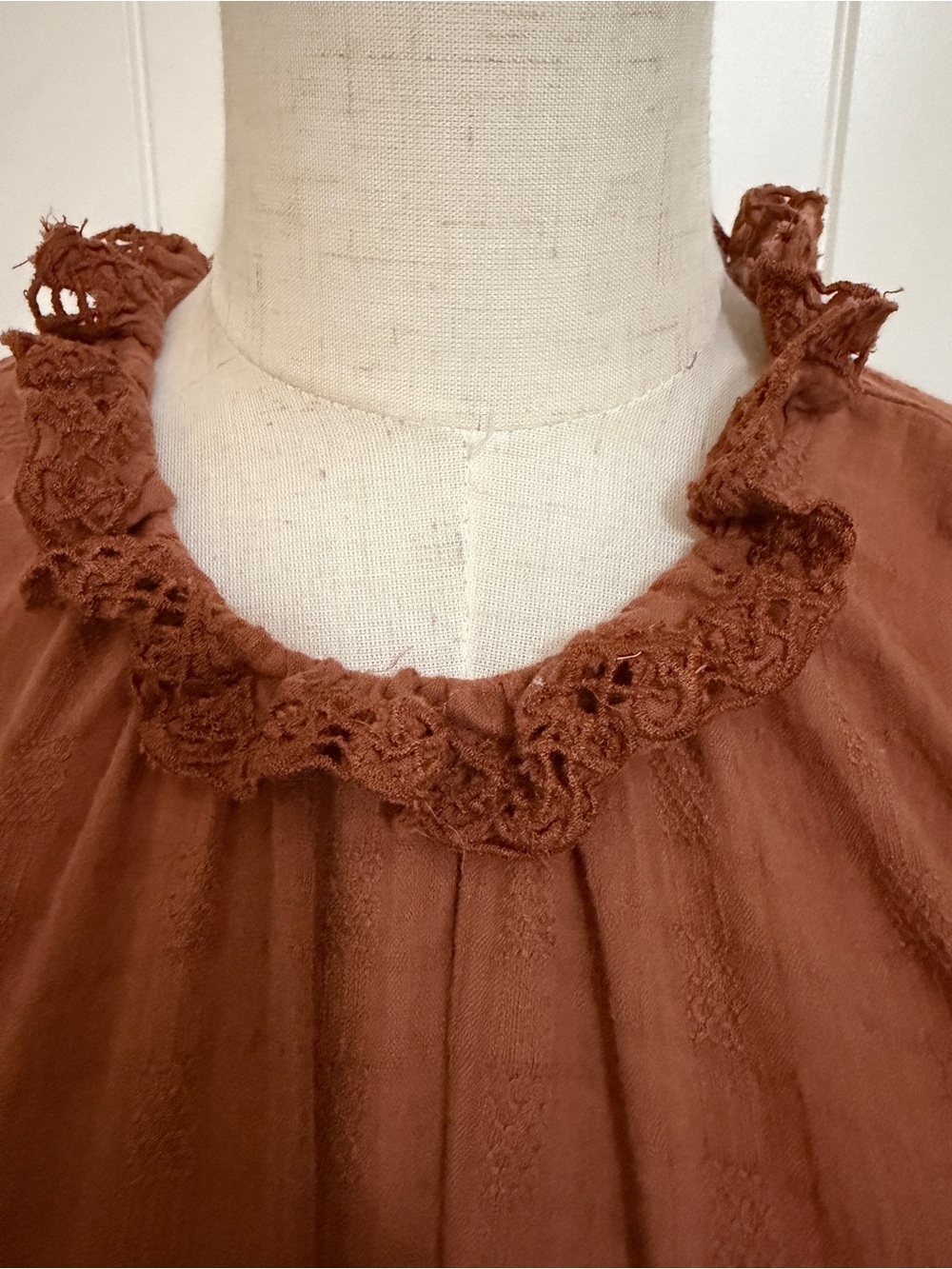 Anthropologie Pilcro Rust Brown Eyelet Peasant Blouse Size XL Boho, Cottagecore - Picture 11 of 16